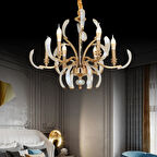 Ronja 6'lı Bakır Eskitme Kristal Taşlı Avangart Salon Avize