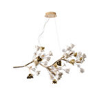 Faxon 9'lu Gold Çiçek Desenli Modern Sıralı Yemek Masası Üstü Sarkıt Salon Avize