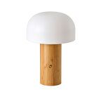 Olwa Ahşap Detaylı Pilli Kablosuz Dokunmatik Şarjlı Led Mantar Abajur Masa Lambası