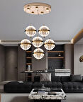 Barkın 6'Lı 40 Watt Yuvarlak Gold Ledli Modern Salon Avize