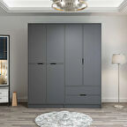 Elina 4 Kapaklı Dolap - Antrasit/Antrasit