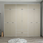 Elina 6 Kapaklı Dolap + Yüklük - Beyaz/Kumtaşı