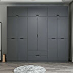 Elina 6 Kapaklı Dolap + Yüklük - Antrasit/Antrasit