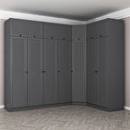 Kale 7 Kapaklı 2 Çekmeceli Köşe Dolap + Yüklük Antrasit Mebran Panjur 235CM