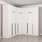 Kaleplus 7 Kapaklı 4 Çekmeceli Köşe Dolap + Yüklük Beyaz Mebran Beyaz Çizgili 235CM