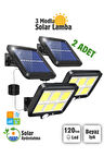 2 Adet 120 Cob Led Solar Panel Güneş Enerjili 3 Mod Duvar Lambası Bahçe
