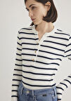 Düğme Detaylı Çizgili Tişört 1612915-86625