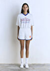 91 Baskılı Biye Detaylı Ekru Şort 1410186-70057