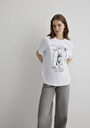 Kedi Baskılı Beyaz Tişört 1613095-620