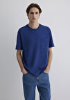 Cep Detaylı Mavi Basic Tişört 066248-70722