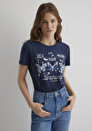 Kelebek Baskılı Lacivert Tişört 1613491-70487