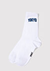 Tokyo Baskılı Beyaz Soket Çorap 0911967-620