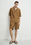 Keten Karışımlı Kahverengi Şort 0410299-82337
