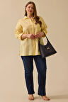 Galaxi Kadın Büyük Beden Taş Detaylı Dokulu Gömlek 4023 Sarı