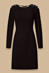 Kadın Uzun Kollu Sırt Dekolteli Diz Üstü Elbise - Siyah | 40
