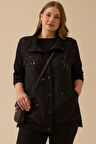 Galaxi Kadın Büyük Beden Pul Detaylı İşlemeli Ceket 4003 Siyah