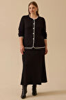 Galaxi Kadın Büyük Beden Biye Detaylı Düğmeli Hırka 4009 Siyah
