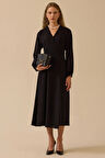 Seçil Kadın Düğme Detaylı Kruvaze Elbise 0005 Siyah