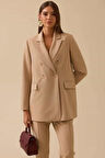 Kadın Düğmeli Kruvaze Klasik Ceket - Bej | 42