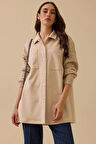 Kadın Triko Kollu Çift Cepli Gömlek - Bej | M