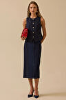 Seçil Kadın Düğme Detaylı Klasik Yelek 0003 Lacivert