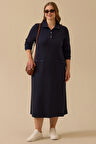 Galaxi Kadın Büyük Beden Cep Detaylı Elbise 4008 Lacivert