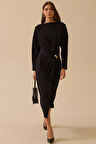 Seçil Kadın Metal Tokalı Midi Elbise 0010 Siyah