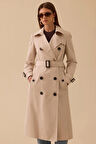 Kadın Kemerli Uzun Klasik Trençkot - Bej | 40