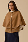 Kadın Katmanlı Kaşe Panço - Camel | STD