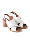 Deriholl Beyaz Kadın Hakiki Deri Topuklu Sandalet