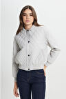 Loose Fit Rahat Kesim Kapitone Detaylı Gri Bomber Ceket