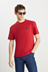 %100 Pamuk Relaxed Fit Geniş Kesim Minimal Logo Kırmızı Tişört