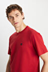 %100 Pamuk Relaxed Fit Geniş Kesim Minimal Logo Kırmızı Tişört