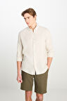 Regular Fit Normal Kesim Bej Keten Gömlek