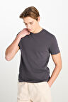 %100 Pamuk Relaxed Fit Geniş Ksim Bisiklet Yaka Antrasit Basic Tişört
