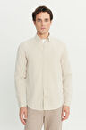 Regular Fit Normal Kesim Keten Pamuk Karışımlı Bej Gömlek
