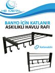 Banyo İçin Katlanabilir Askılı Havlu Rafı - 45x22 cm - Gri