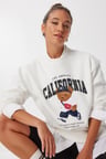 Ayıcık Armalı Baskılı Oversize Örme Sweatshirt EKRU LMC0074