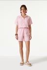 Fisto İşlemeli Gömlek Şort Takım ŞEKER PEMBE LBY0064