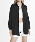 Kadın Oversize Uzun Basic Gömlek - SİYAH