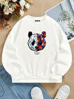 Unisex Oversize Bisiklet Yaka Basic Heiparman Panda Baskılı Sweatshirt - EKRU