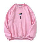 Unisex Oversize Bisiklet Yaka Basic Balloon Astronaut Baskılı Sweatshirt - PEMBE