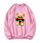 Unisex Oversize Bisiklet Yaka Basic Billionaire Baskılı Sweatshirt - PEMBE