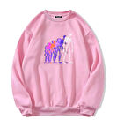 Unisex Oversize Bisiklet Yaka Basic Colorful Skeleton Baskılı Sweatshirt - PEMBE