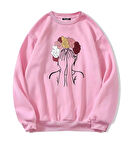 Unisex Oversize Bisiklet Yaka Basic Colorful Hair Baskılı Sweatshirt - PEMBE