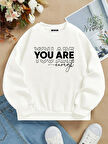 Unisex Oversize Bisiklet Yaka Basic You Are Baskılı Sweatshirt - EKRU