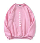 Unisex Oversize Bisiklet Yaka Basic Freedom Baskılı Sweatshirt - PEMBE