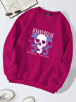 Unisex Oversize Bisiklet Yaka Basic Hystarigal Baskılı Sweatshirt - FUŞYA