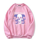 Unisex Oversize Bisiklet Yaka Basic Hystarigal Baskılı Sweatshirt - PEMBE