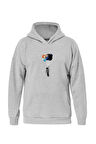 Unisex Balloon Astronaut Baskılı Kapüşonlu İçi Yumuşak Polarlı Oversize Sweatshirt - GRİ